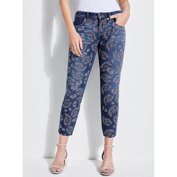 Guess Women’s Psychedelic Tom Boy Jeans Relaxed Fit Embroidering Paisley Size 29 - Picture 1 of 12